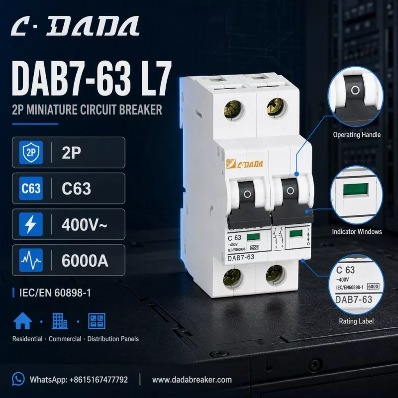 DAB7-63 L7 2P MCB - Cosaint Soiléir, Dlúth do Phainéil Dáilte